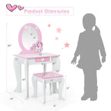 Kids Wooden Makeup Dressing Table and Chair Set with Mirror and Drawer-Pink