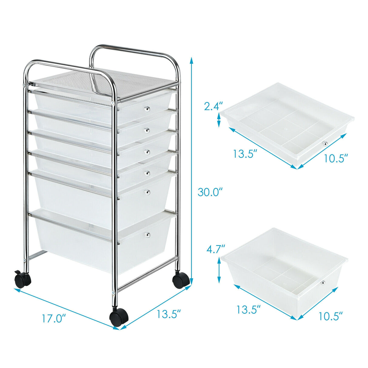 6 Drawers Rolling Storage Cart Organizer-Transparent Multicolor