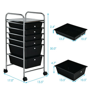 6 Drawers Rolling Storage Cart Organizer-Transparent Multicolor
