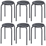Set of 6 Stackable Multifunctional Daisy Design Backless Round Metal Stool Set-Black