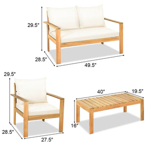 Outdoor 4 Pieces Acacia Wood Chat Set with Water Resistant Cushions-Gray