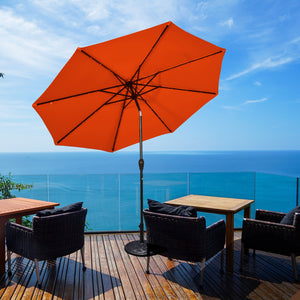 10' Solar LED Lighted Patio Market Umbrella Shade Tilt Adjustment Crank-Tan