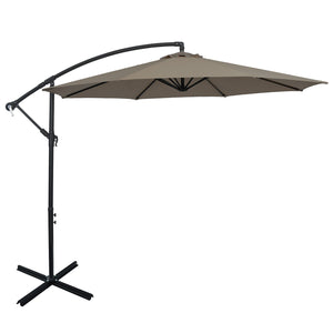 10 Feet Offset Umbrella with 8 Ribs Cantilever and Cross Base-Brown by DirectDeals