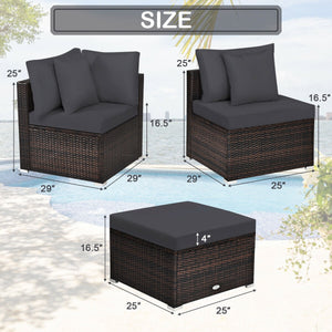 4 Pcs Ottoman Garden Deck Patio Rattan Wicker Furniture Set Cushioned Sofa-White