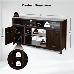 59 Inch TV Stand Media Center Console Cabinet with Barn Door for TV's 65 Inch-Black