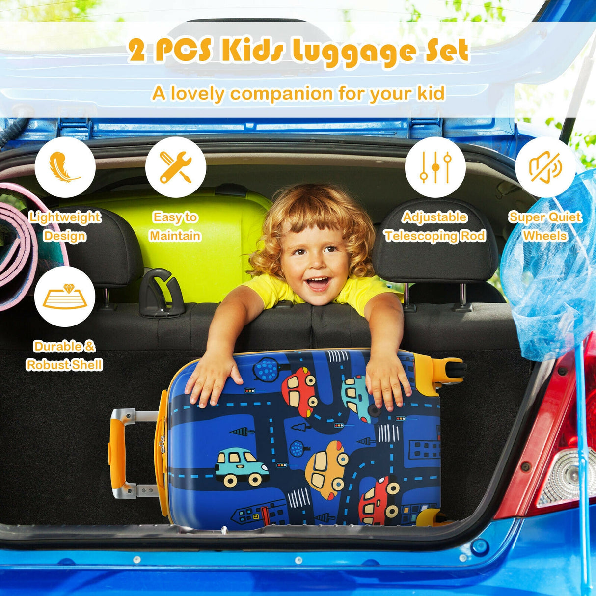 2PC Kids Luggage Set Rolling Suitcase & Backpack-Pink