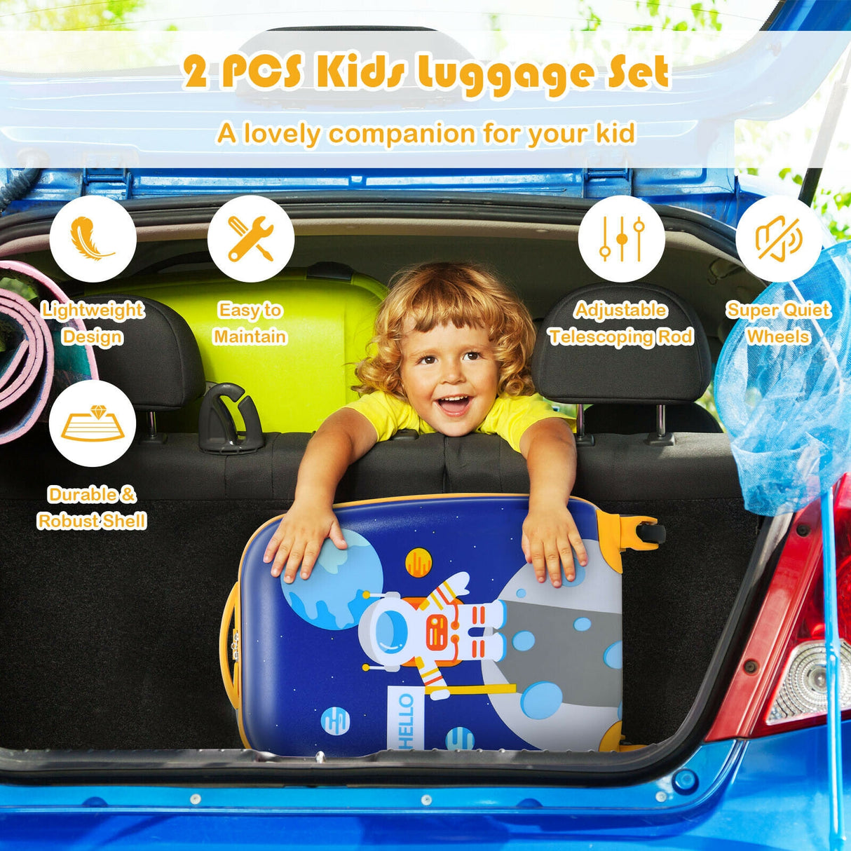 2 Pieces 12 Inch 16 Inch Green ABS Kids Suitcase Luggage Set