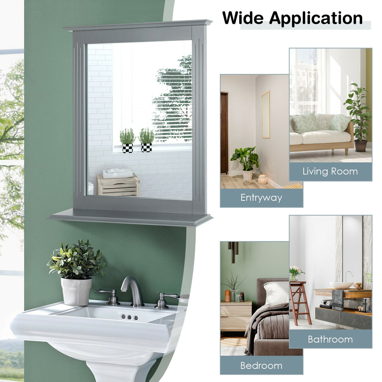 Wall-Mounted Multipurpose Vanity Mirror with Shelf-White