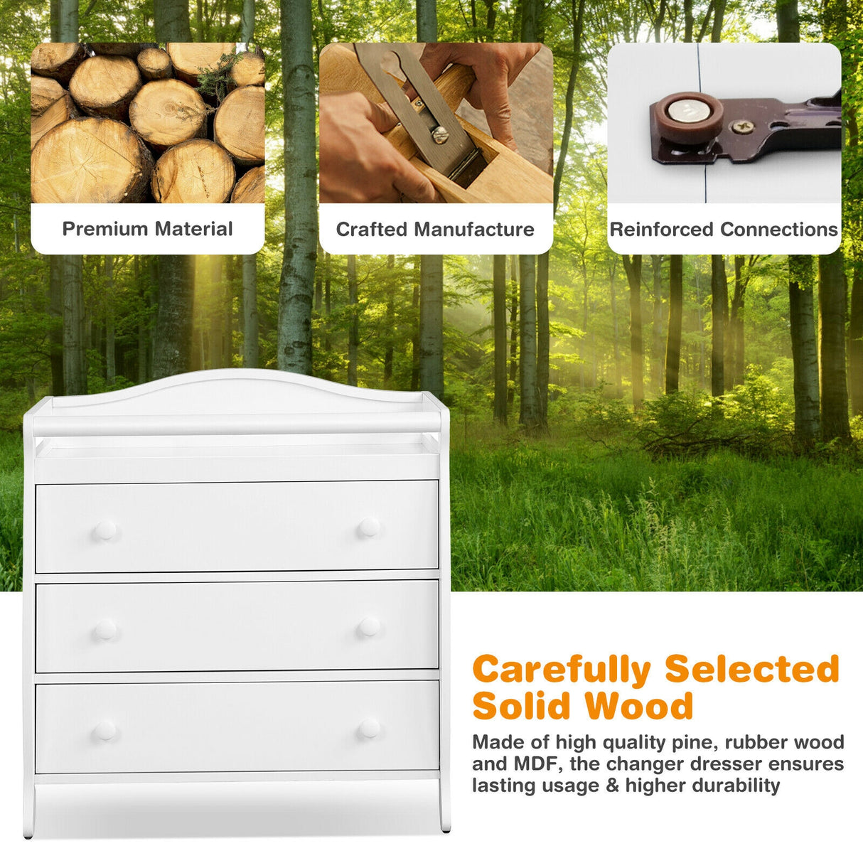 Baby Changing Table Infant Diaper with 3 Drawers and Safety Belt-Brown