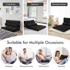 6-Position Adjustable Sleeper Lounge Couch with 2 Pillows-Beige