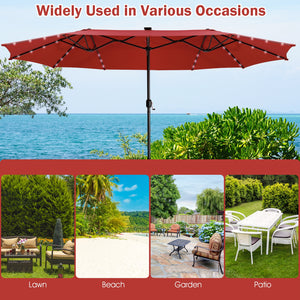 15 Feet Twin Patio Umbrella with 48 Solar LED Lights-Beige