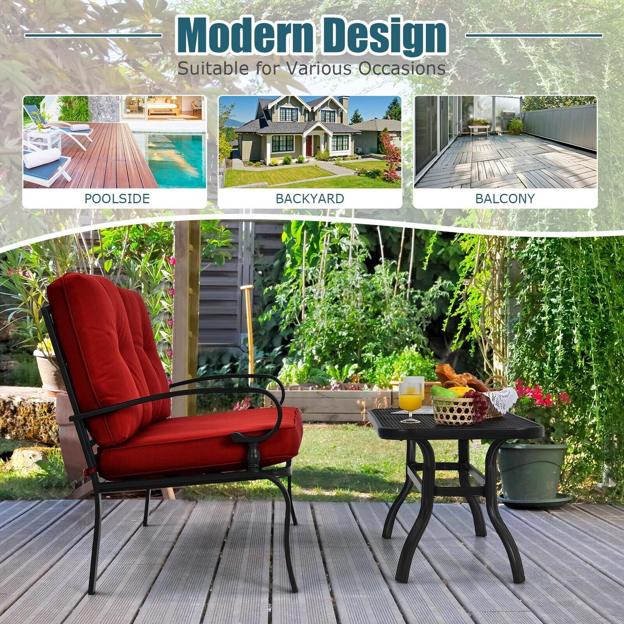 2PCS Patio Loveseat Bench Table Furniture Set with Cushioned Chair-Turquoise