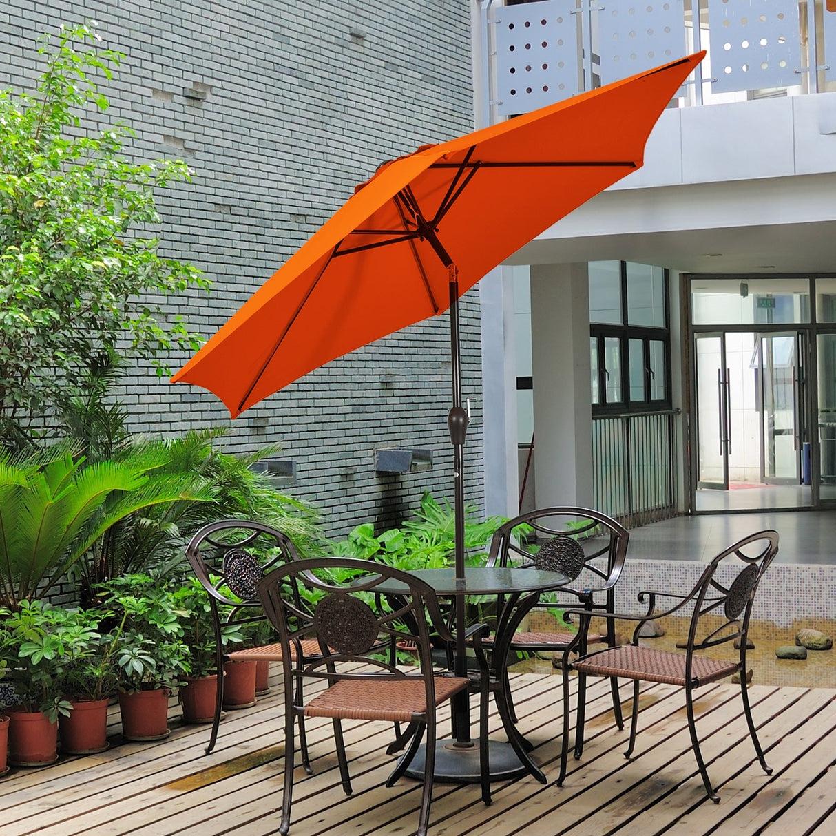 10 Feet Outdoor Patio Umbrella with Tilt Adjustment and Crank-Orange by DirectDeals
