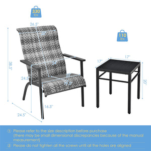 3 Pieces Patio Rattan Bistro Set with High Backrest and Armrest-Brown