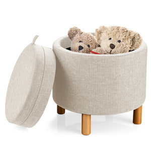 Round Fabric Storage Ottoman with Tray and Non-Slip Pads for Bedroom-Gray