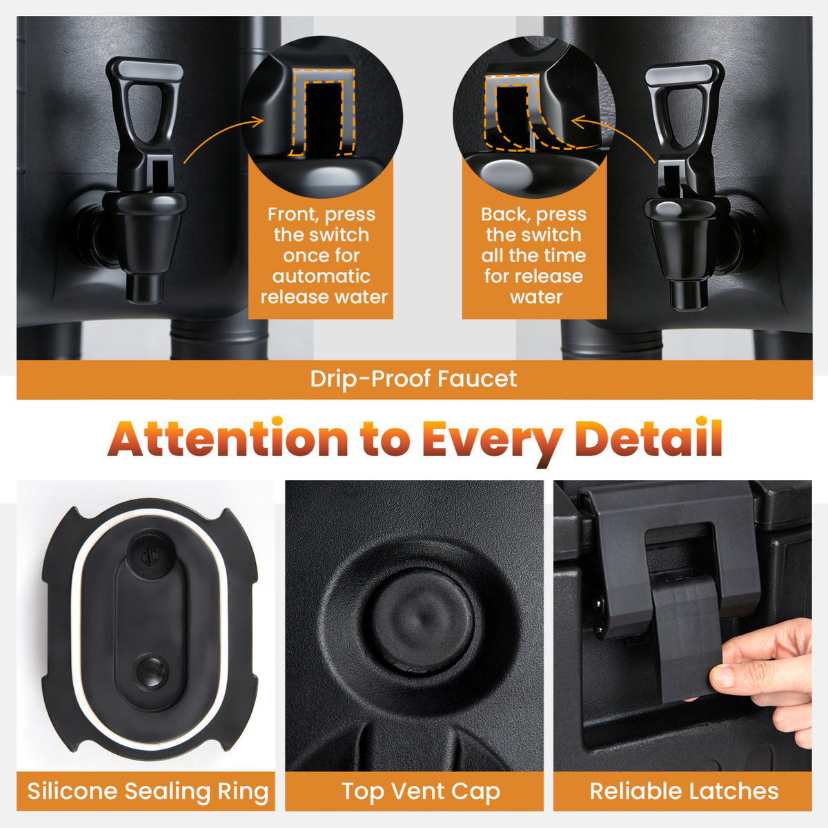 2.6 Gal Insulated Beverage Dispenser with Handles and Two-Stage Faucet-Black