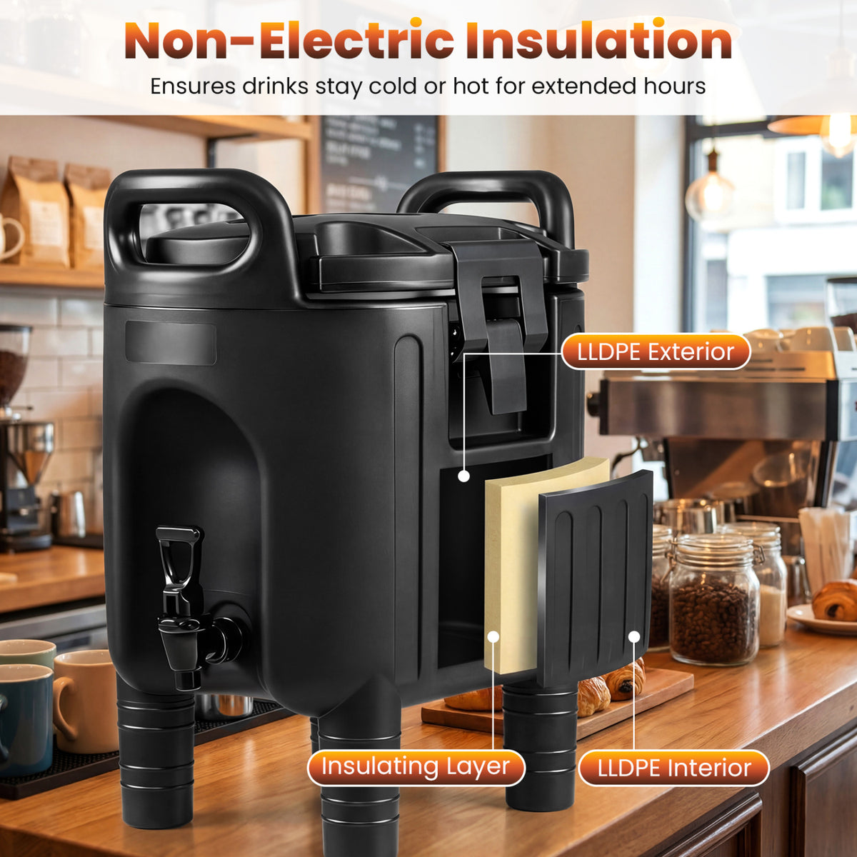 2.6 Gal Insulated Beverage Dispensers Set of 3 with Handles-Black