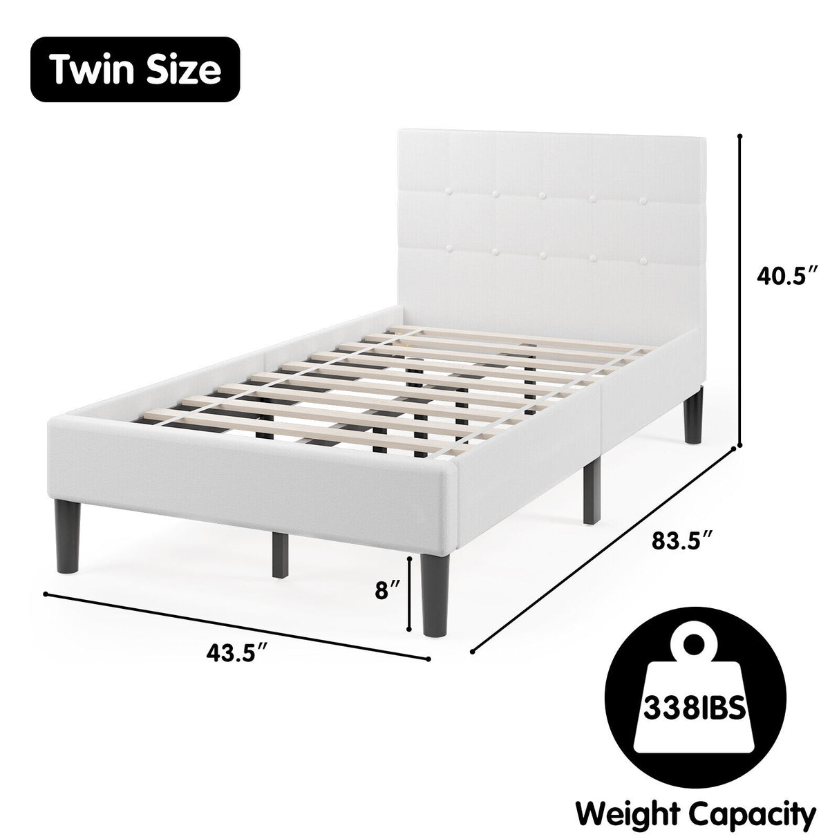 Platform Bed with Button Tufted Headboard-Gray