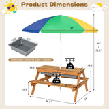 3-in-1 Kids Outdoor Picnic Water Sand Table with Umbrella Play Boxes-Green