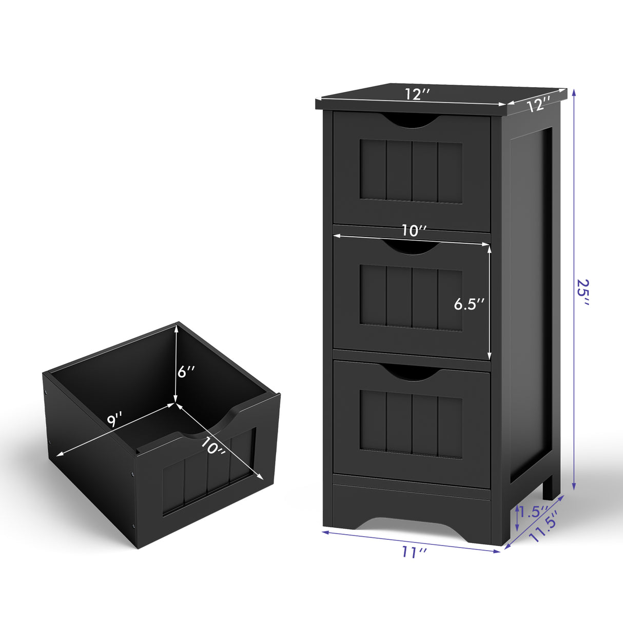 Bathroom Wooden Free Standing Storage Side Floor Cabinet Organizer-3-Tier.