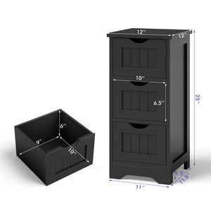 Bathroom Wooden Free Standing Storage Side Floor Cabinet Organizer-3-Tier.