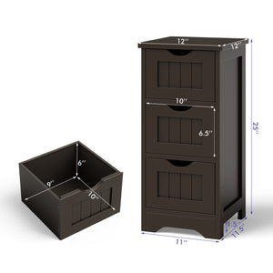 Bathroom Wooden Free Standing Storage Side Floor Cabinet Organizer-3-Tier.