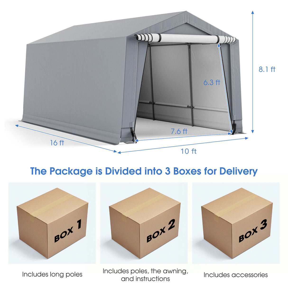 10 x 16/10 x 20 Feet Outdoor Heavy-Duty Carport with 2 Doors-10 x 16 ft