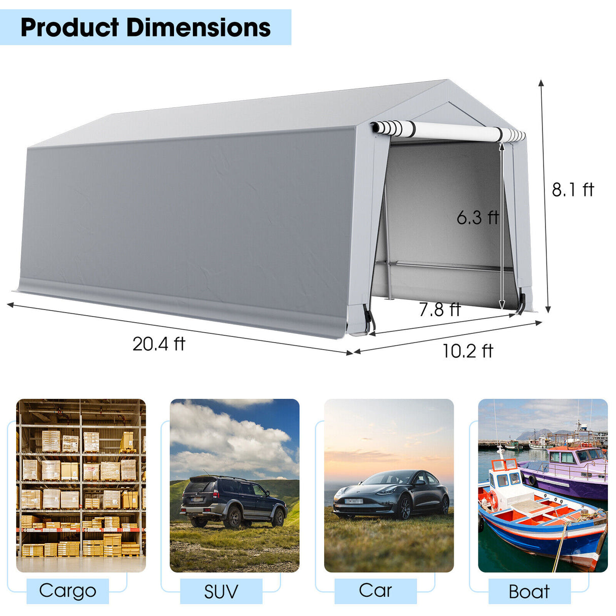 10 x 16/10 x 20 Feet Outdoor Heavy-Duty Carport with 2 Doors-10 x 16 ft