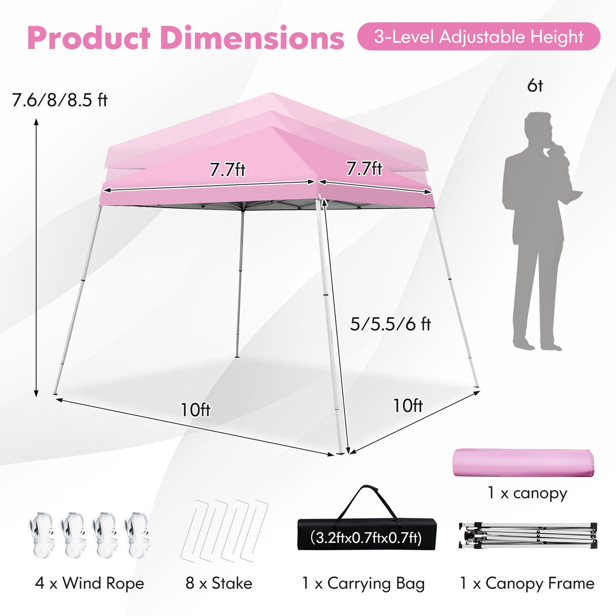 10 x 10 Feet Outdoor Instant Pop-up Canopy with Carrying Bag-Pink by DirectDeals