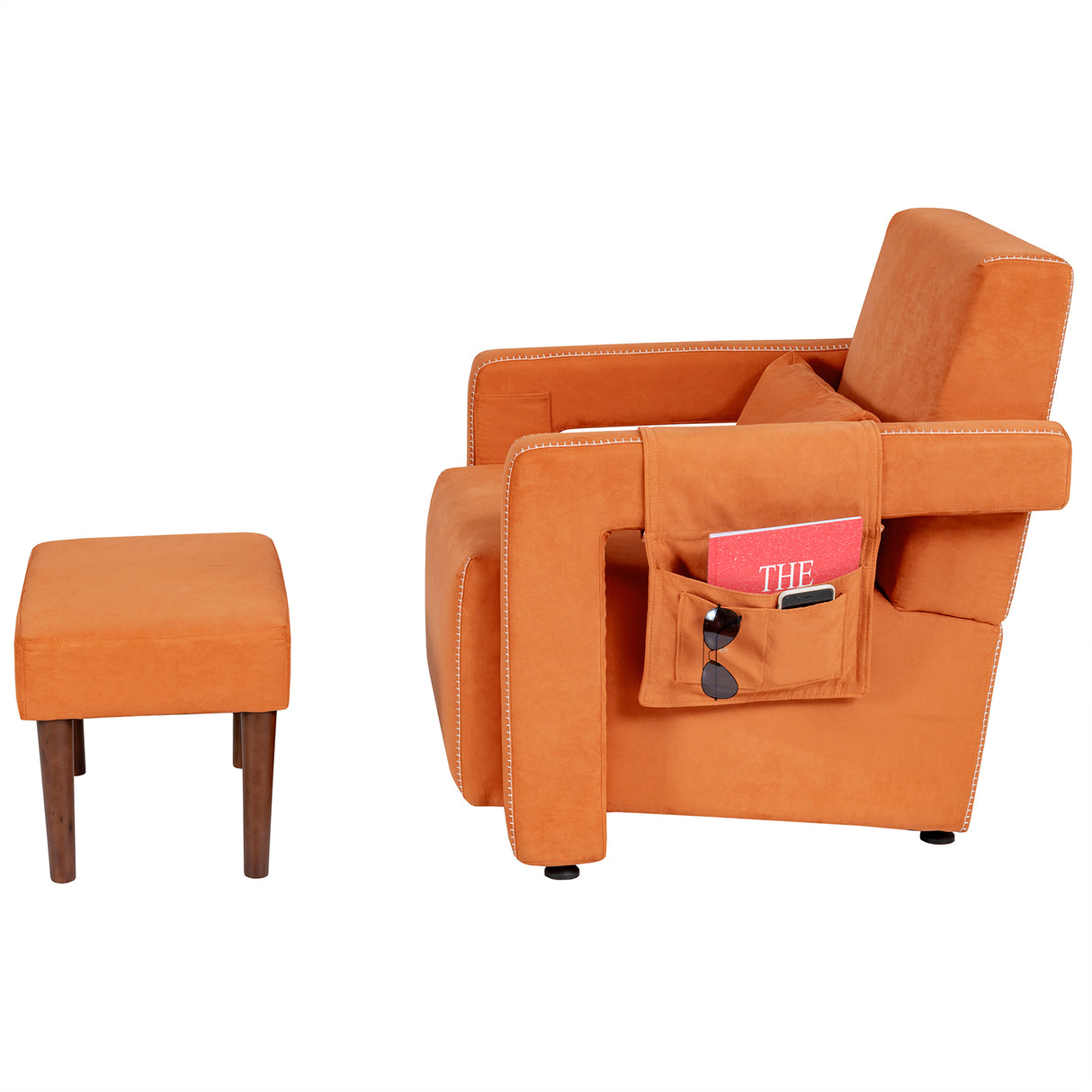 Modern Berber Fleece Single Sofa Chair with Ottoman and Waist Pillow-Blue