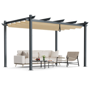 10 x 13 Feet Outdoor Aluminum Retractable Pergola Canopy Shelter-Beige by DirectDeals