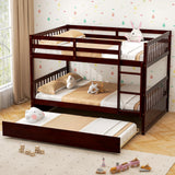 Full over Full Bunk Bed Platform Wood Bed with Ladder-White