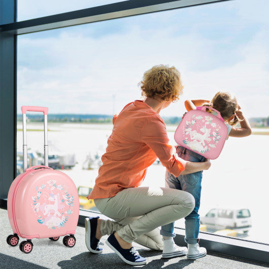 Kids Luggage Set with 14 Inches Carry-on Hardside Spinner Toddler Luggage and 10 Inches Backpack-Pink