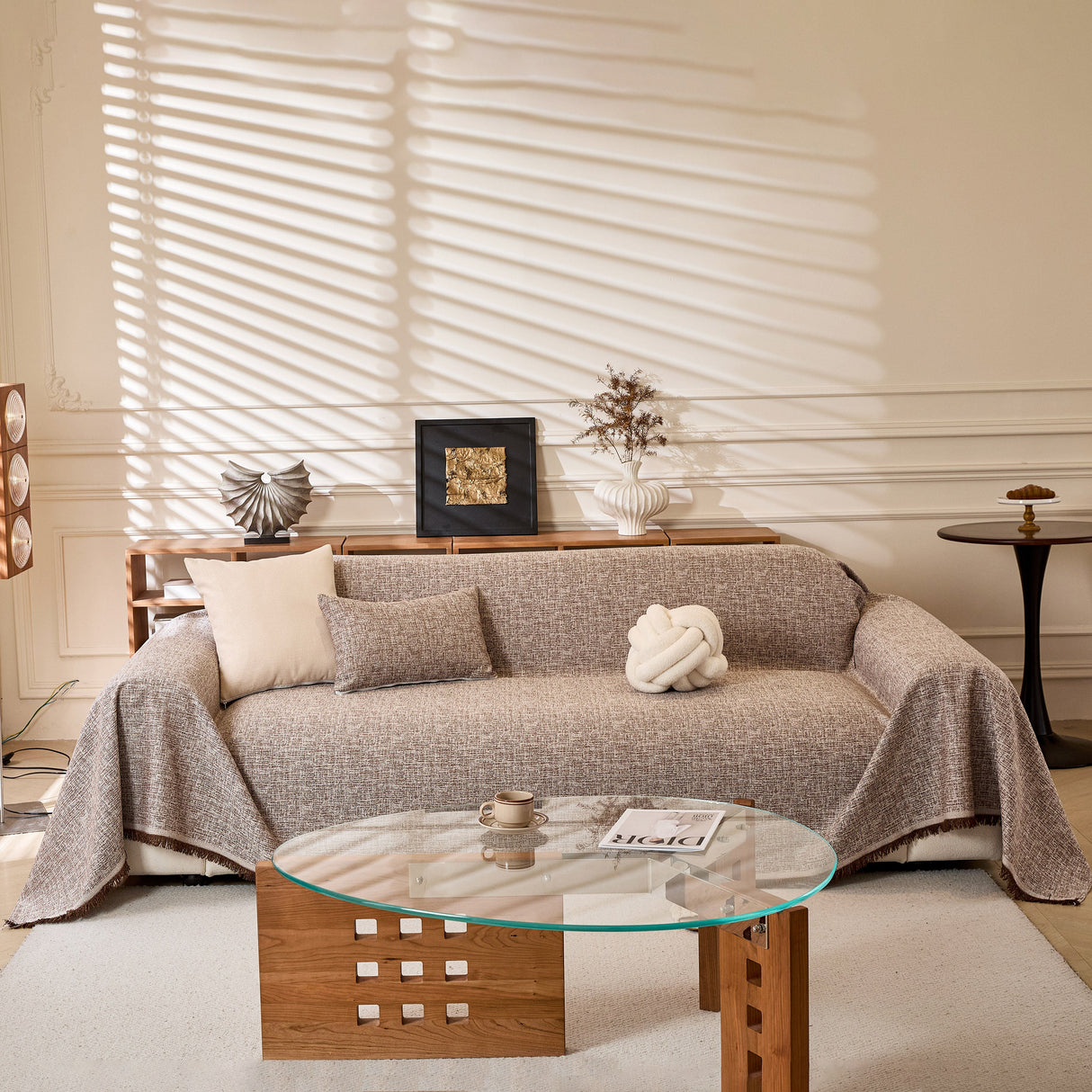 Natural Textured Linen Couch Cover, Breathable & Hypoallergenic Furniture Protector