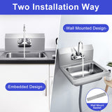 Stainless Steel Sink Wall Mount Hand Washing Sink with Faucet and Back Splash
