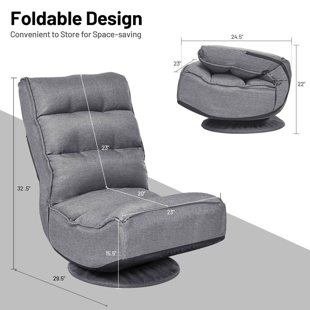5-Position Folding Floor Gaming Chair-Navy