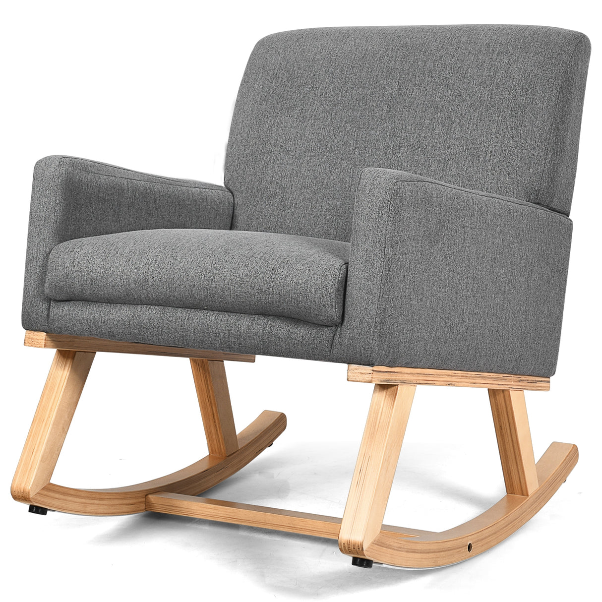 Upholstered Rocking Chair with and Solid Wood Base-Beige