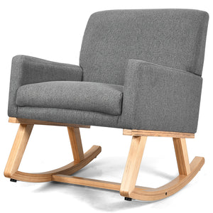 Upholstered Rocking Chair with and Solid Wood Base-Beige