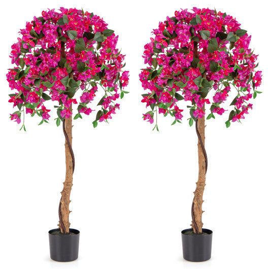 Set of 2 4.5 Feet Artificial Azalea Tree with Cement Pot-Red