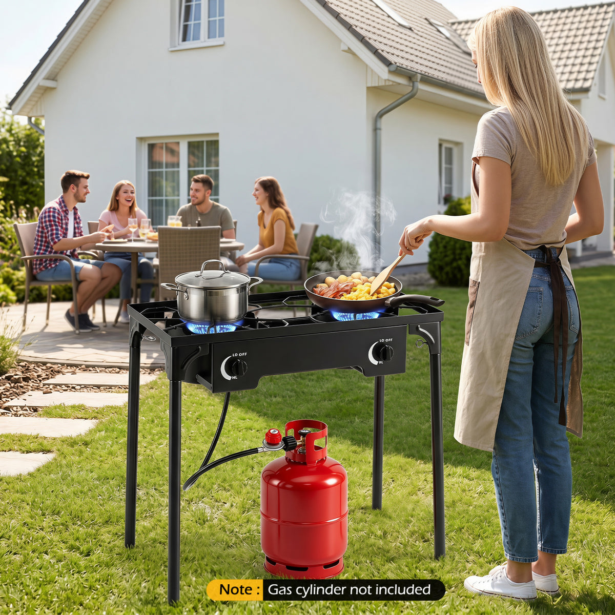 2 Burner Propane Stove 160000 BTU with Adjustable Regulator & Hose for Camping BBQ-Black