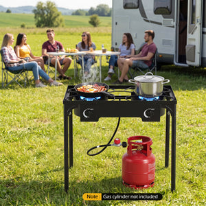 2 Burner Propane Stove 160000 BTU with Adjustable Regulator & Hose for Camping BBQ-Black