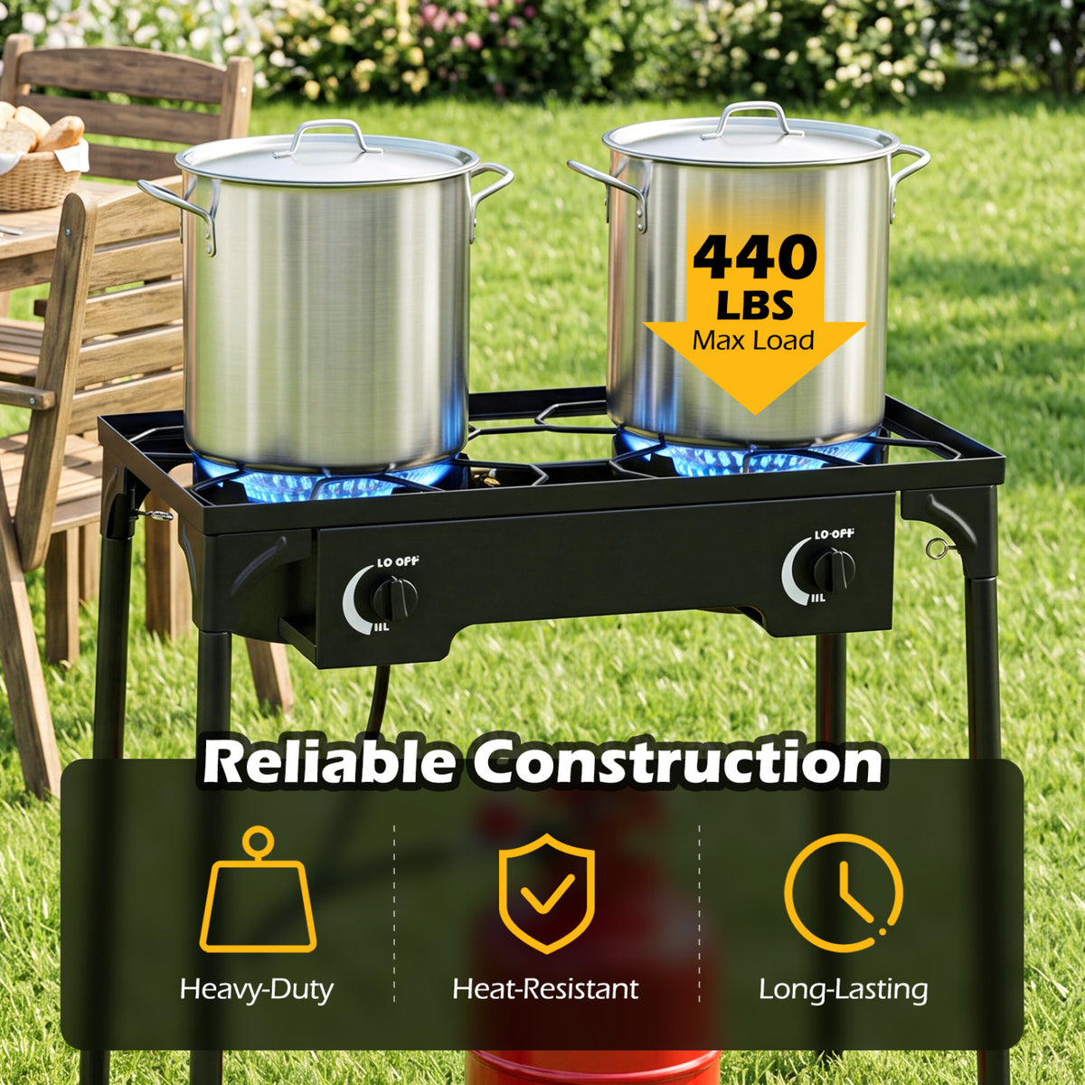 2 Burner Propane Stove 160000 BTU with Adjustable Regulator & Hose for Camping BBQ-Black