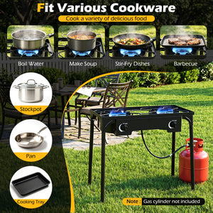 2 Burner Propane Stove 160000 BTU with Adjustable Regulator & Hose for Camping BBQ-Black