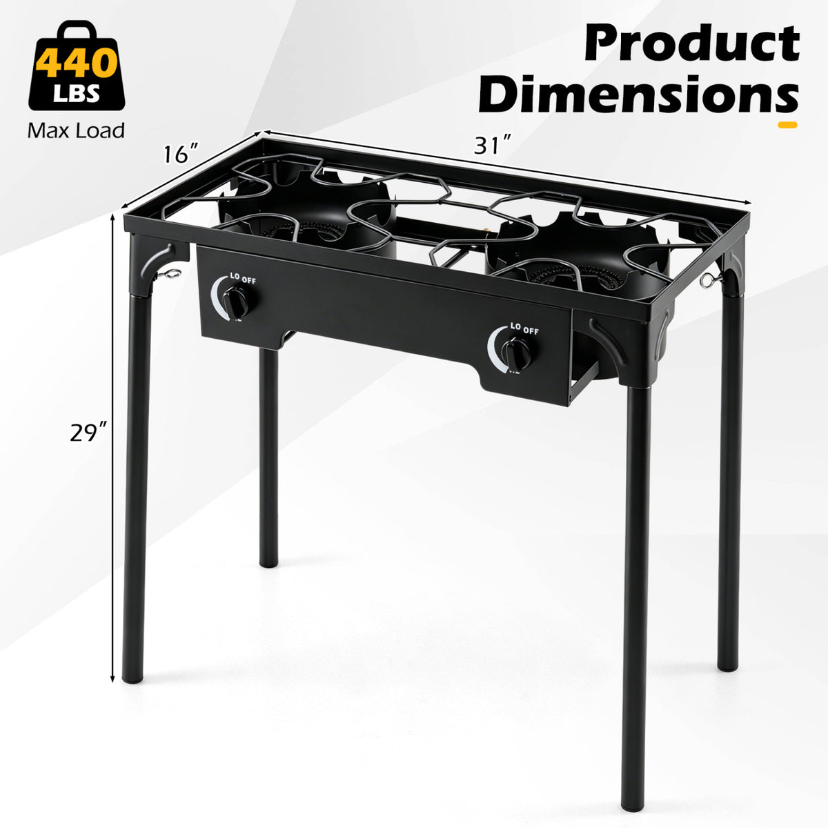 2 Burner Propane Stove 160000 BTU with Adjustable Regulator & Hose for Camping BBQ-Black