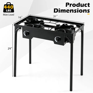 2 Burner Propane Stove 160000 BTU with Adjustable Regulator & Hose for Camping BBQ-Black