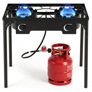 2 Burner Propane Stove 160000 BTU with Adjustable Regulator & Hose for Camping BBQ-Black