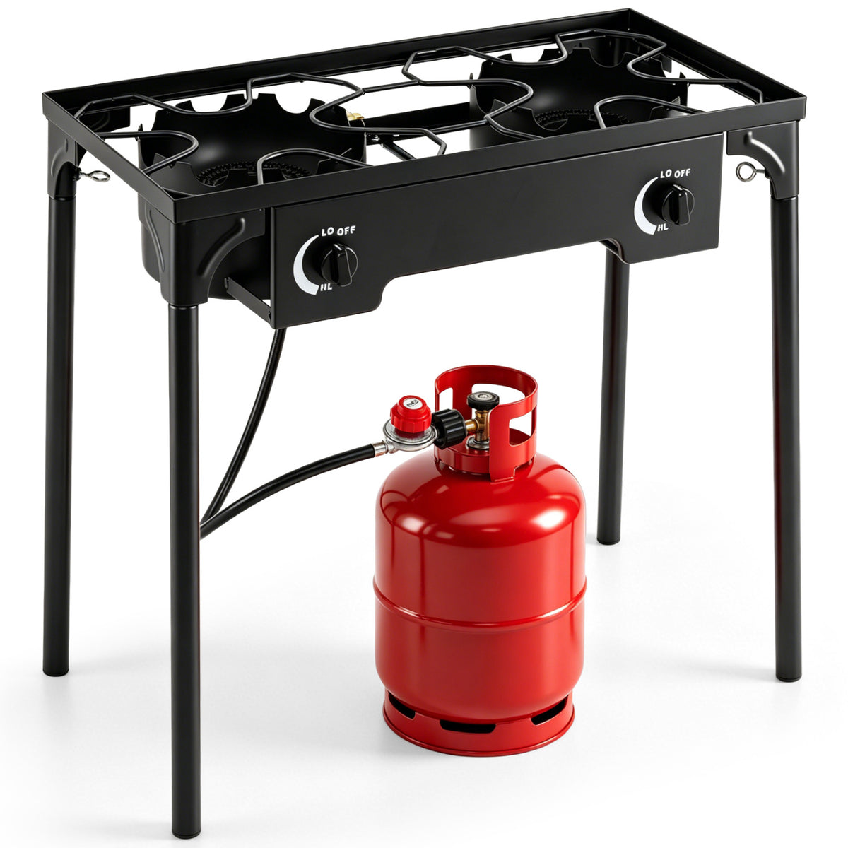 2 Burner Propane Stove 160000 BTU with Adjustable Regulator & Hose for Camping BBQ-Black