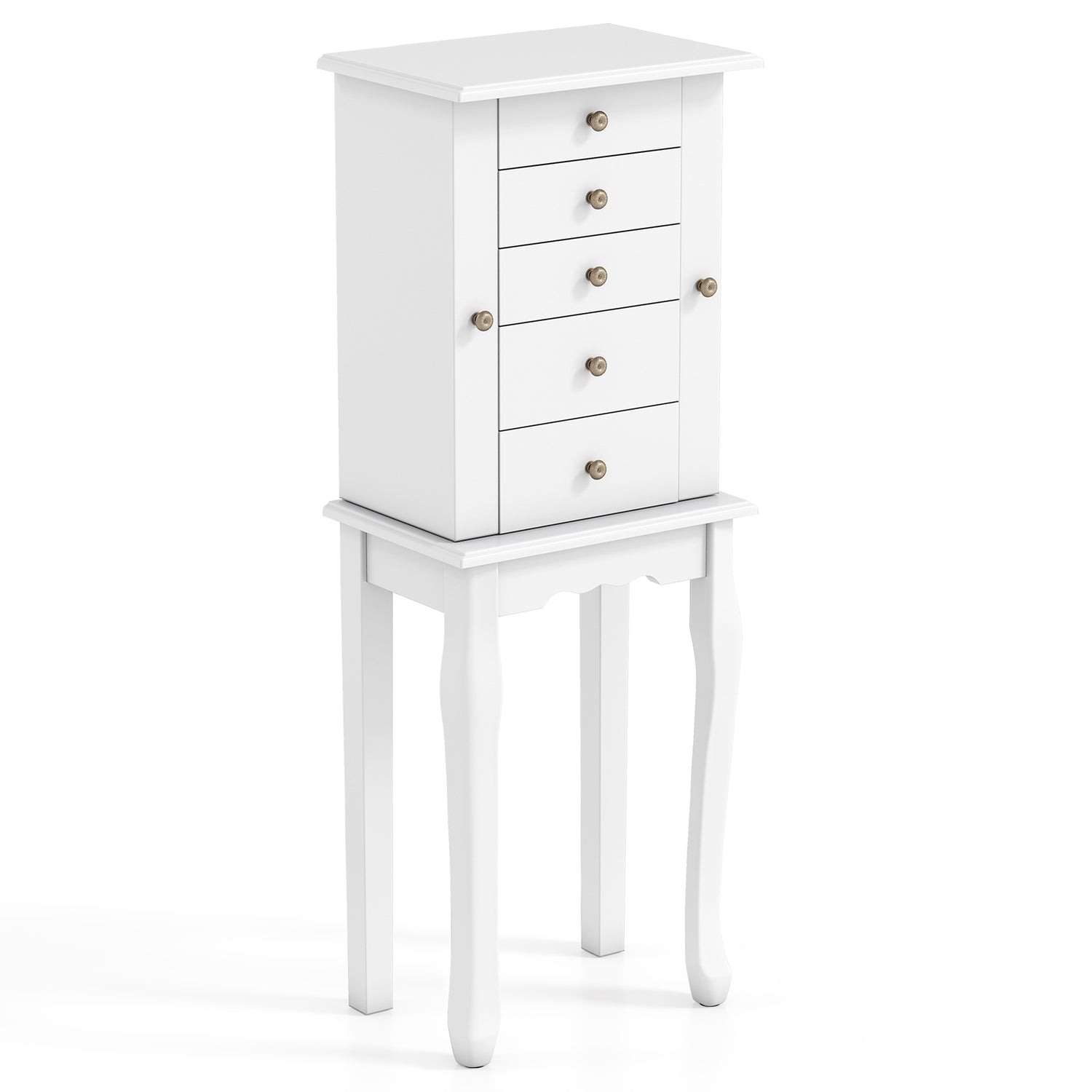 2 Colors Armoire Storage Standing Jewelry Cabinet with Mirror-White