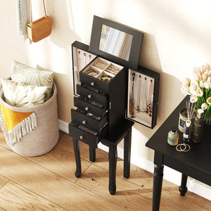 2 Colors Armoire Storage Standing Jewelry Cabinet with Mirror-Black