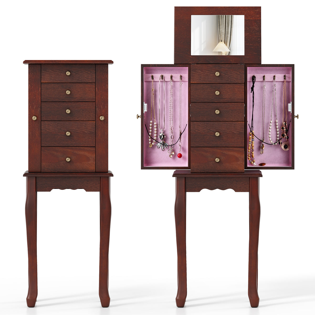 2 Colors Armoire Storage Standing Jewelry Cabinet with Mirror-Brown